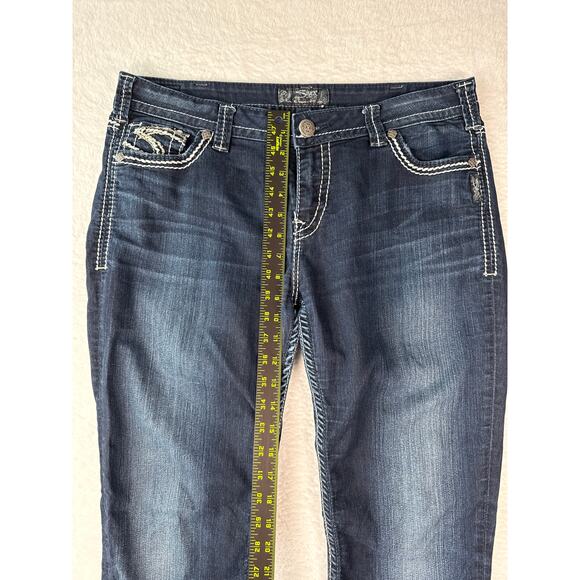 Silver Jeans Suki Super Skinny Womens Size 34x31 Thick Stitch Embroidered Dark - Picture 6 of 9